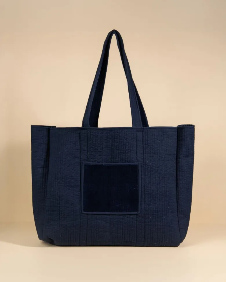 Sac cabas réversible deepa velours bleu nuit