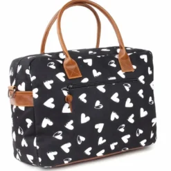 Sac à langer matelas noir blanc coeurs