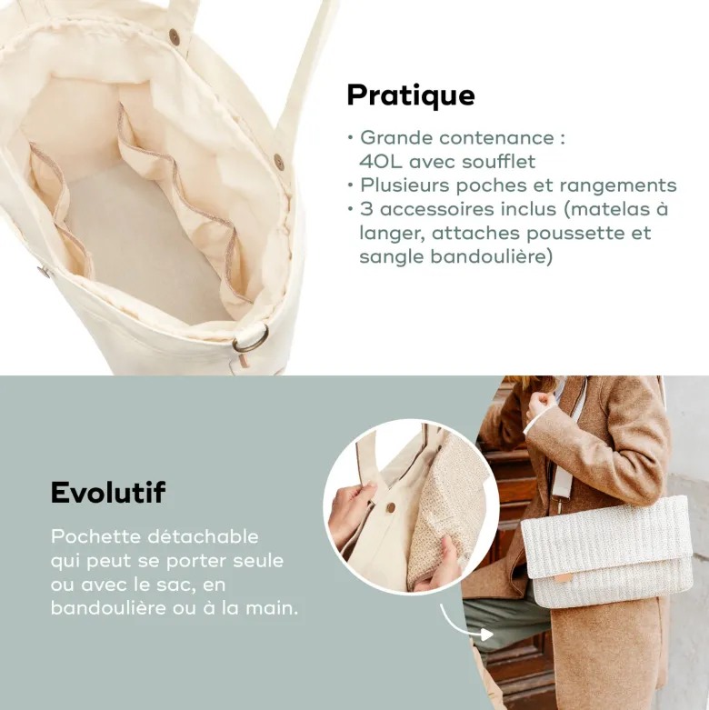 Sac à langer tote bag tendance bloom Beige