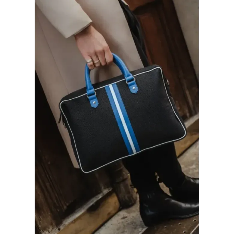 Sac ordinateur en tissu noir dino cobalt blanc cobalt