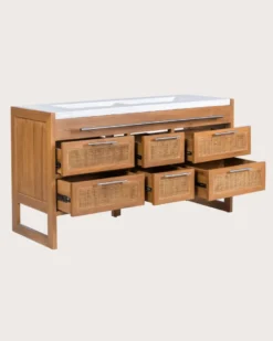 Sahara - meuble salle de bain en teck et terazzo beige 145 cm