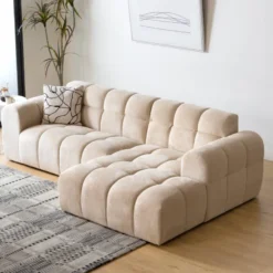 Salford - canapé d'angle 3-4 places nuage en velours beige