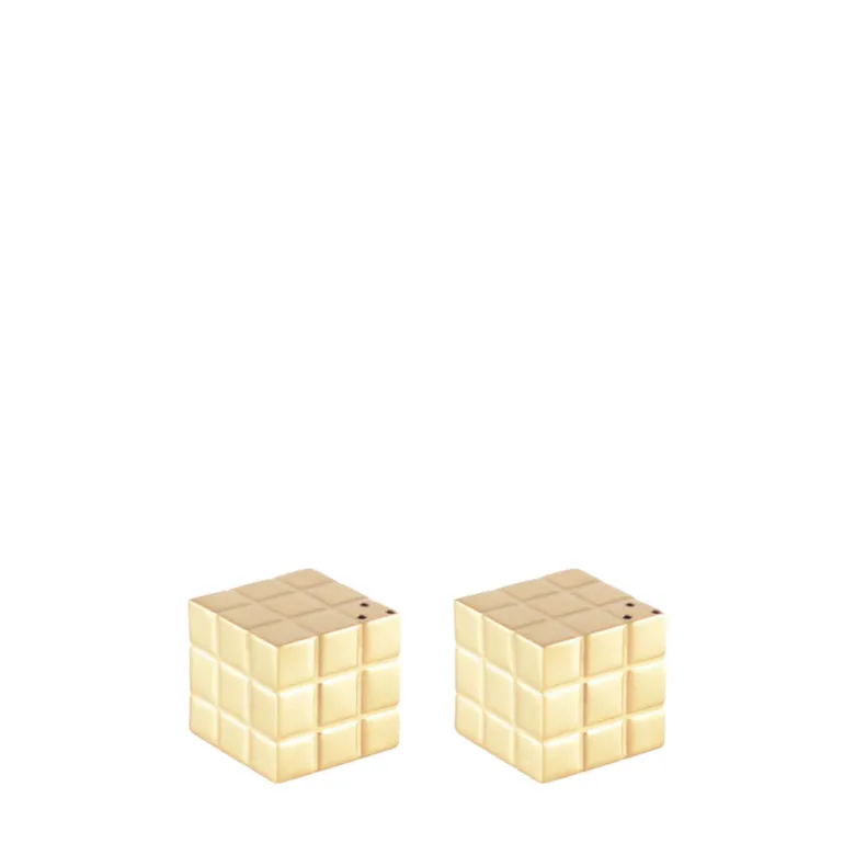 Salière et poivrière rubik's cube doré