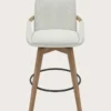 Saly - chaise de bar en tissu bouclette et pieds en bois
