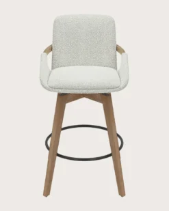 Saly - chaise de bar en tissu bouclette et pieds en bois