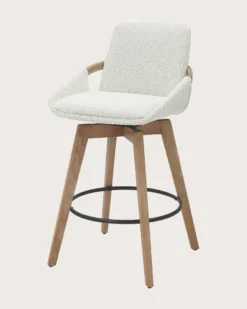 Saly - chaise de bar en tissu bouclette et pieds en bois