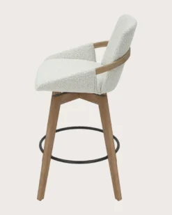 Saly - chaise de bar en tissu bouclette et pieds en bois