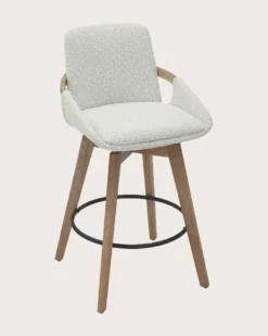 Saly - chaise de bar en tissu bouclette et pieds en bois