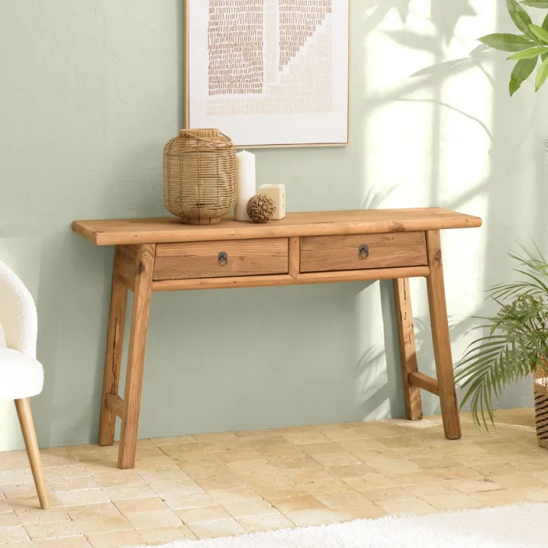 Sandy - console 2 tiroirs bois pin recyclé