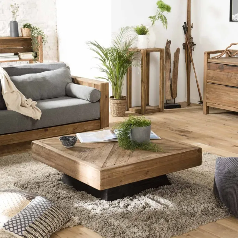 Sandy - table basse carrée 99.5x99.5cm bois pin recyclé marron