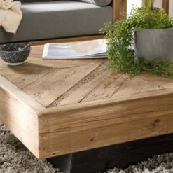Sandy - table basse carrée 99.5x99.5cm bois pin recyclé marron