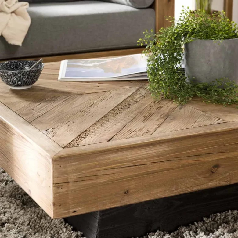 Sandy - table basse carrée 99.5x99.5cm bois pin recyclé marron