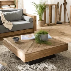 Sandy - table basse carrée 99.5x99.5cm bois pin recyclé marron