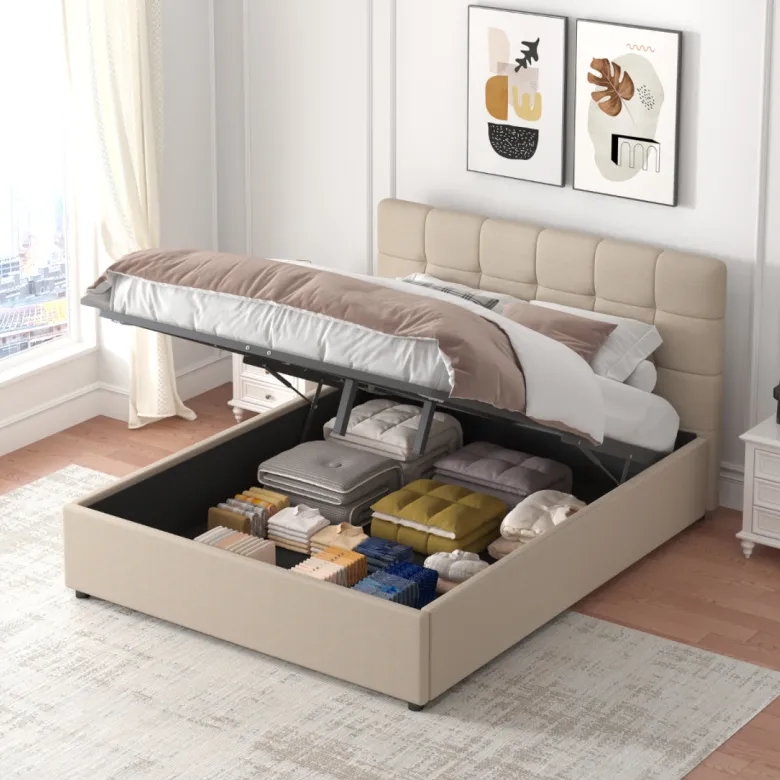 Santa lit avec coffre de rangement 140x190cm velours beige