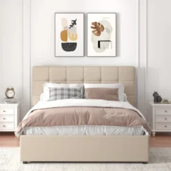Santa lit avec coffre de rangement 140x190cm velours beige