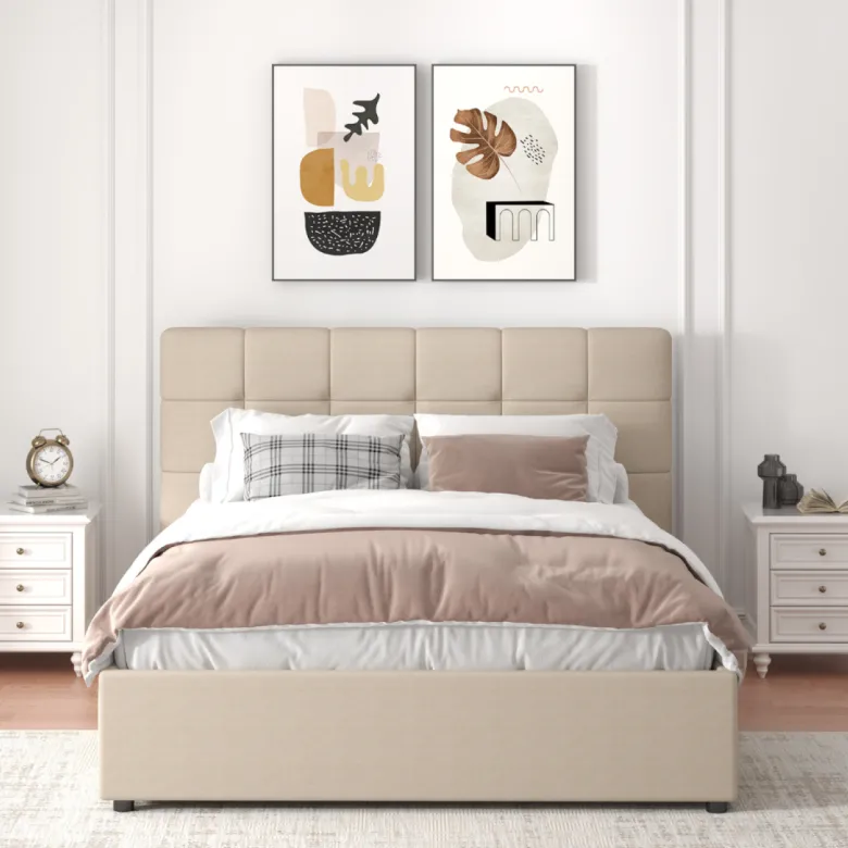 Santa lit avec coffre de rangement 140x190cm velours beige
