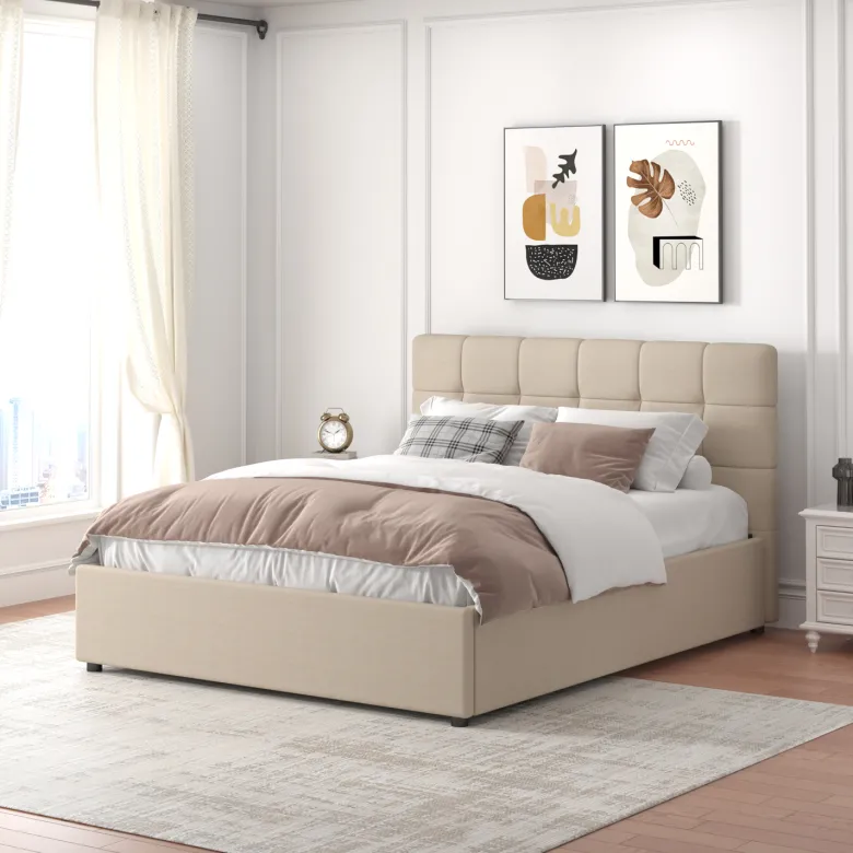 Santa lit avec coffre de rangement 140x190cm velours beige