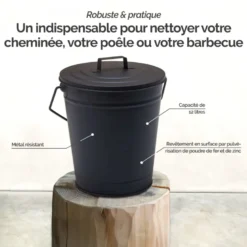 Seau à cendres 12l avec couvercle -