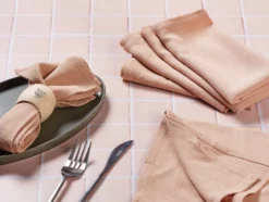 Serviette de table - lin et coton rose