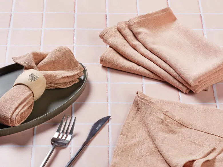 Serviette de table - lin et coton rose