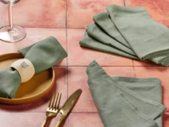 Serviette de table - lin et coton vert