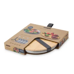 Set de 4 assiettes en acier inox-léger-couvercle en bambou