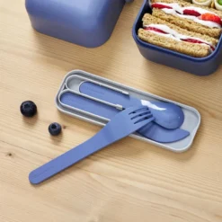 Set de couverts plastique végétal bleu
