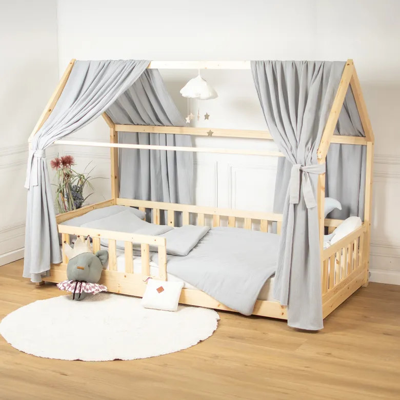 Set double ciel de lit cabane gris