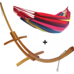 Set support bois avec hamac double rouge