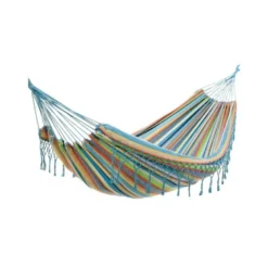 Set support bois avec hamac double franges pastel