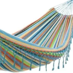 Set support bois avec hamac double franges pastel