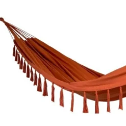 Set support bois avec hamac double orange à pompons
