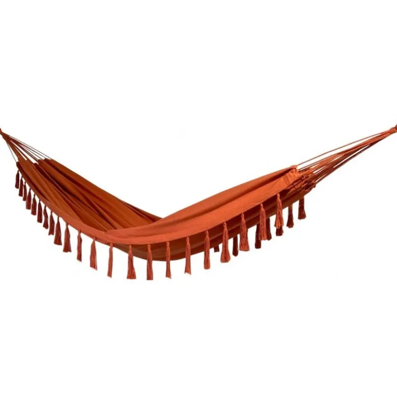 Set support bois avec hamac double orange à pompons