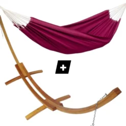 Set support bois avec hamac double brésilien bordeaux