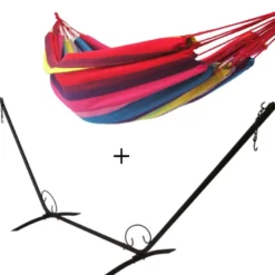 Set support en métal avec hamac double rouge