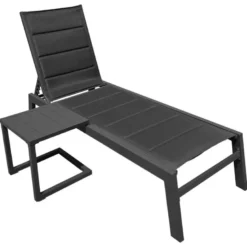 Set transat et table d'appoint barbados textilène noir - aluminium anthracite