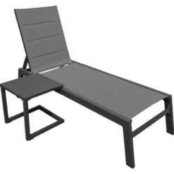 Set transat et table d'appoint barbados textilène gris - aluminium anthracite