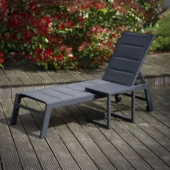Set transat et table d'appoint barbados textilène gris - aluminium anthracite