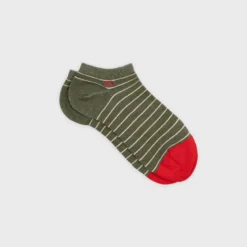 Socquettes à fines rayures kaki et beige