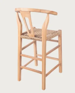 Soren - chaise de bar en teck et corde tressé