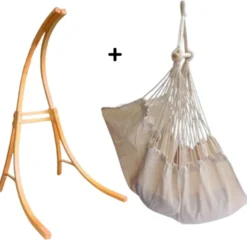 Support bois mélèze avec hamac chaise écru