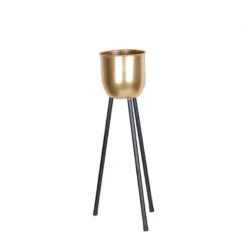 Support plantes avec vase dore h.62.5cm