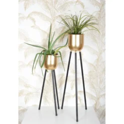 Support plantes avec vase dore h.62.5cm