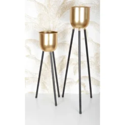 Support plantes avec vase dore h.62.5cm