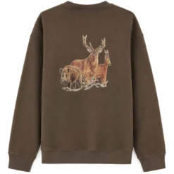 Sweat enfant grands animaux coton polyester kaki 6 à 14 ans