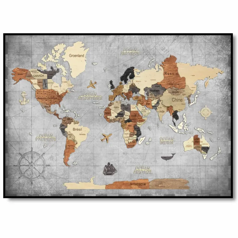 Tableau carte du monde 3d multicolor s