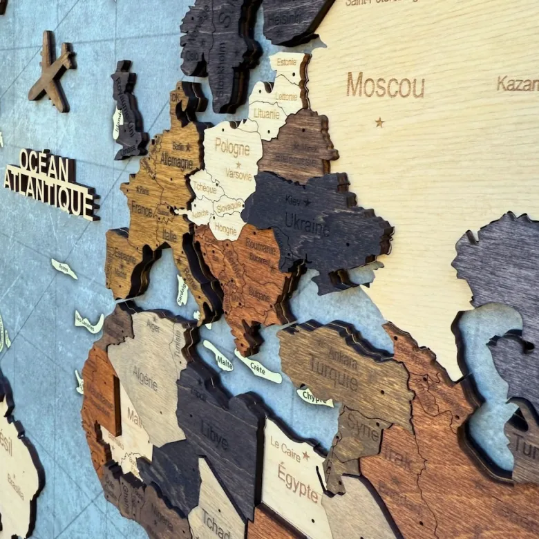 Tableau carte du monde 3d multicolor s