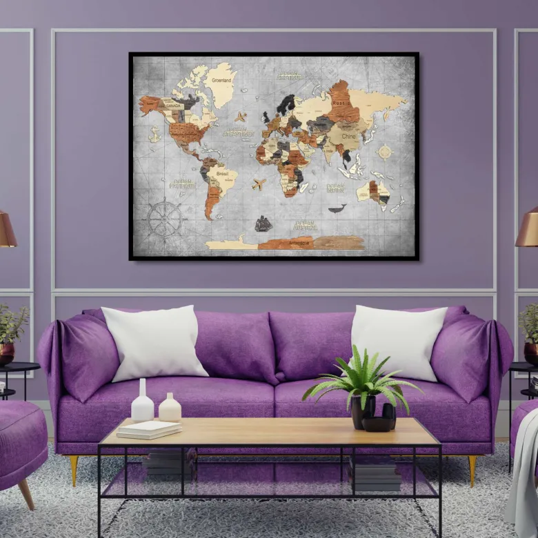 Tableau carte du monde 3d multicolor s