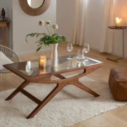 Table basse en bois de manguier et verre alina
