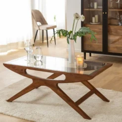 Table basse en bois de manguier et verre alina